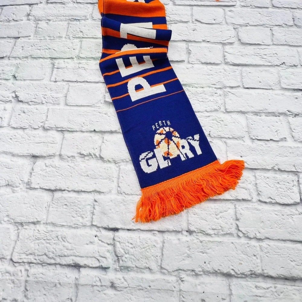 Perth Glory Soccer Scarf Royal Blue Orange Fringe 100 Percent Acrylic